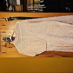 Sequence one sleeve pink dress with long side scarf.  Size 2 XL